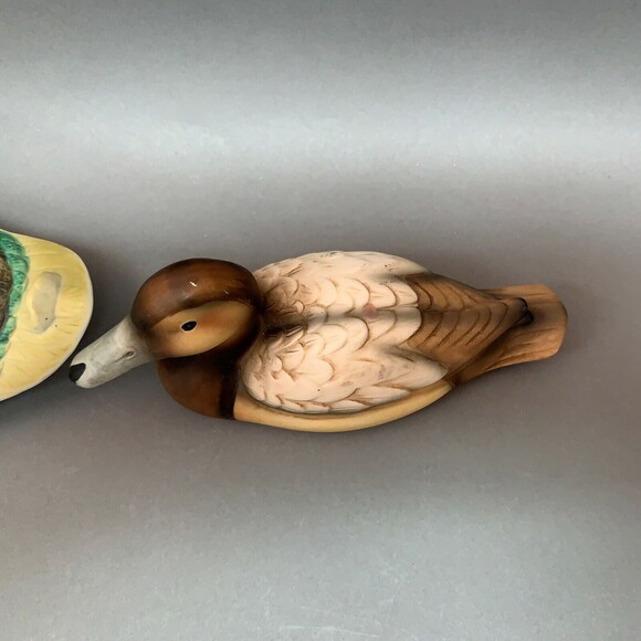 Lot of 2 Porcelain Mallard Ducks Canvas Back Hand Painted Green Head Brown Decoy - Picture 4 of 11